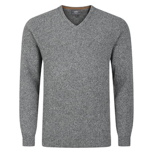 Peter Gribby V Neck Lambswool Sweater - Grey Marl