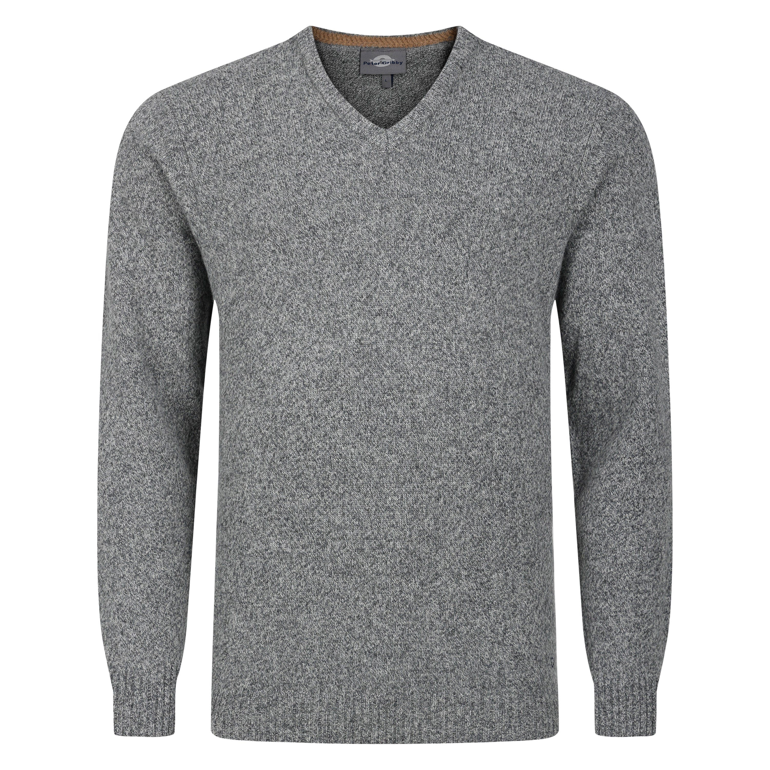 Peter Gribby V Neck Lambswool Sweater - Grey Marl