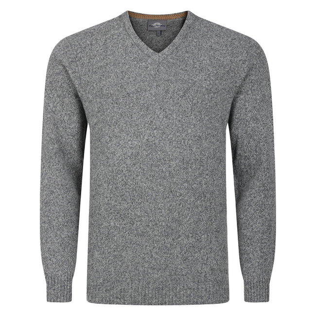 Peter Gribby V Neck Lambswool Sweater - Grey Marl Hover Image