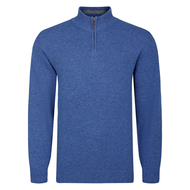 Peter Gribby Lambswool Quarter Zip Sweater - Blue Hover Image