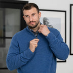 Peter Gribby Lambswool Quarter Zip Sweater - Blue