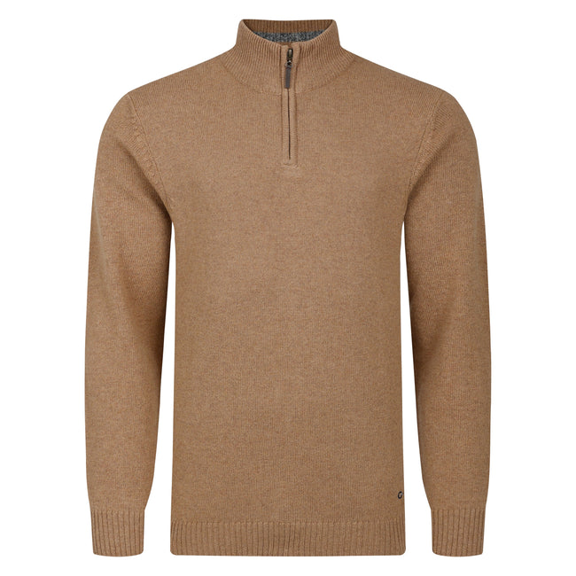 Peter Gribby Lambswool Quarter Zip Sweater - Caramel Hover Image