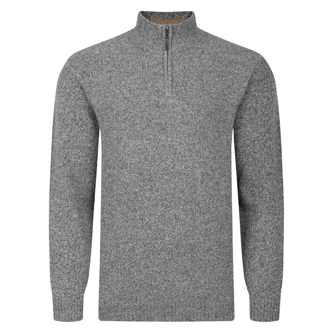 Peter Gribby Lambswool Quarter Zip Sweater - Grey Marl Hover Image