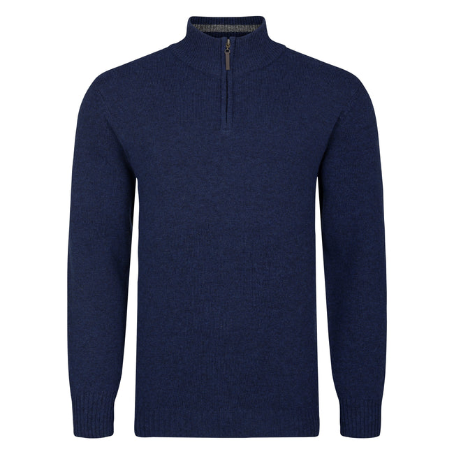 Peter Gribby Lambswool Quarter Zip Sweater - Navy Hover Image