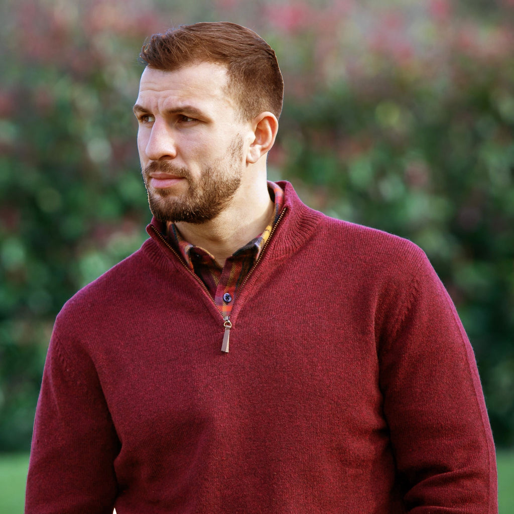 Peter Gribby Lambswool Quarter Zip Sweater - Wine