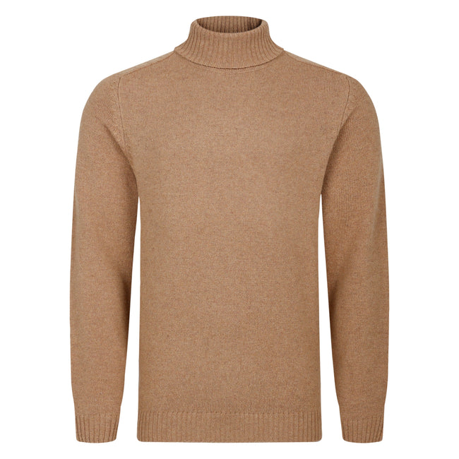 Peter Gribby Lambswool Roll Neck Jumper - Caramel Hover Image