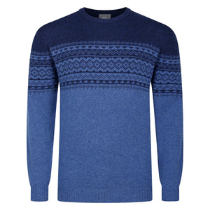 Peter Gribby Fairisle Yoke Crew Neck Sweater - Blue