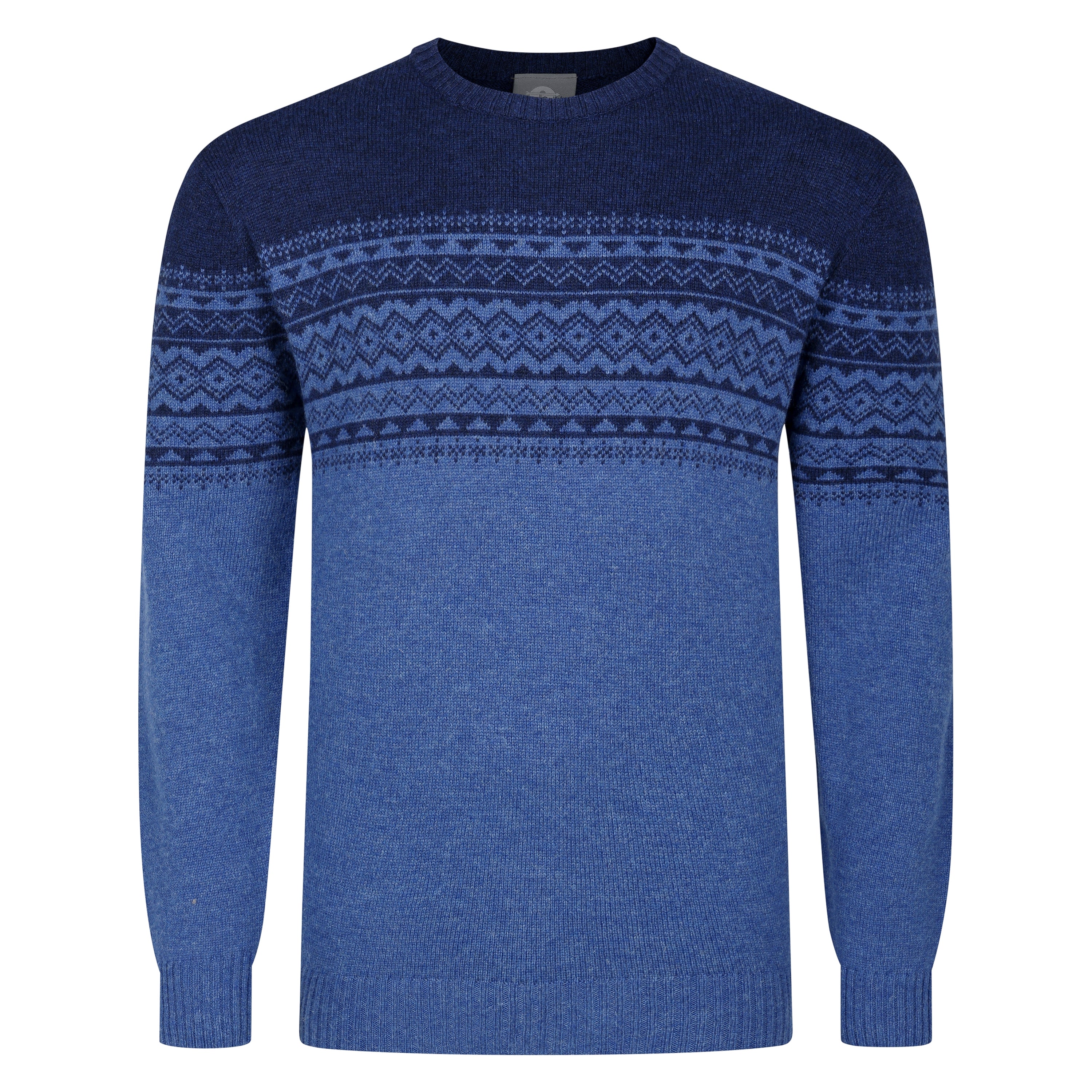 Peter Gribby Fairisle Yoke Crew Neck Sweater - Blue