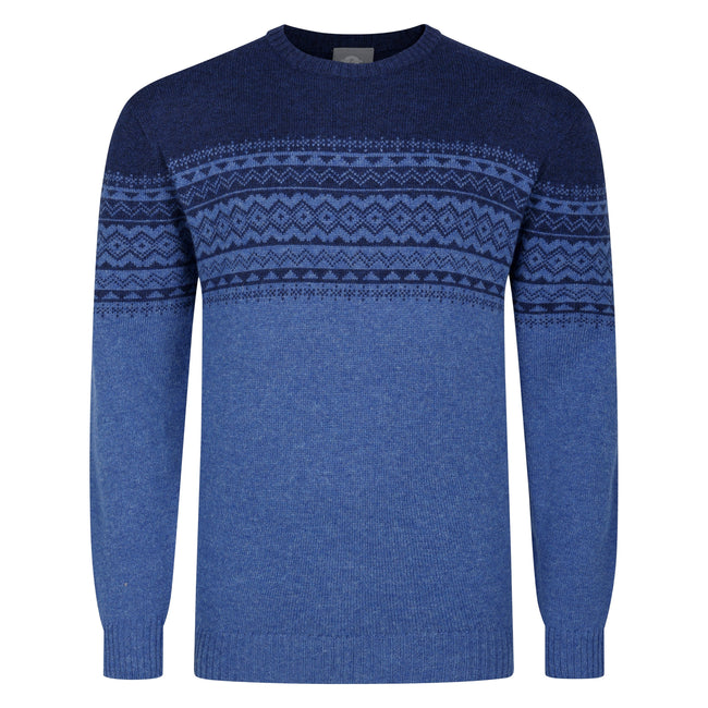 Peter Gribby Fairisle Yoke Crew Neck Sweater - Blue Hover Image