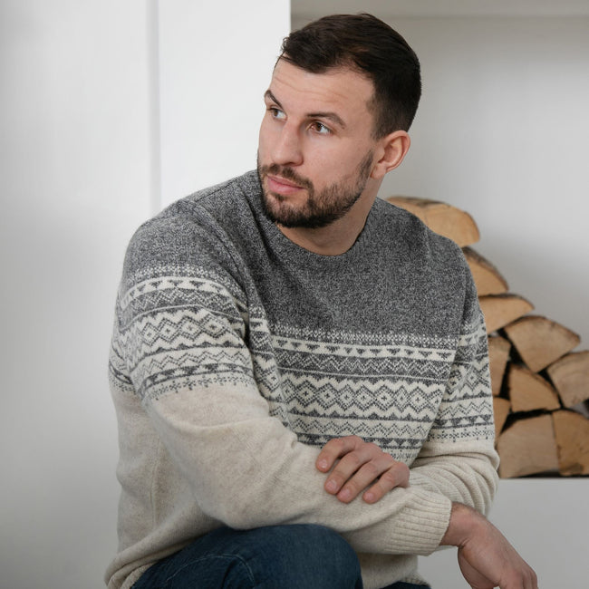 Peter Gribby Fairisle Yoke Crew Neck Sweater - Ecru Main Image