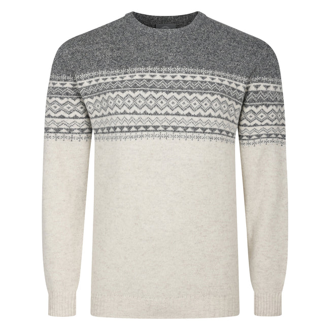 Peter Gribby Fairisle Yoke Crew Neck Sweater - Ecru Hover Image