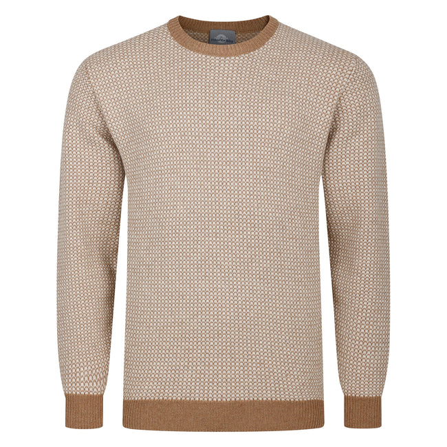 Peter Gribby Bi Colour Jacquard Crew Neck Jumper - Caramel Hover Image