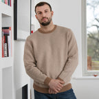 Peter Gribby Bi Colour Jacquard Crew Neck Jumper - Caramel