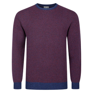 Peter Gribby Bi Colour Jacquard Crew Neck Jumper - Navy