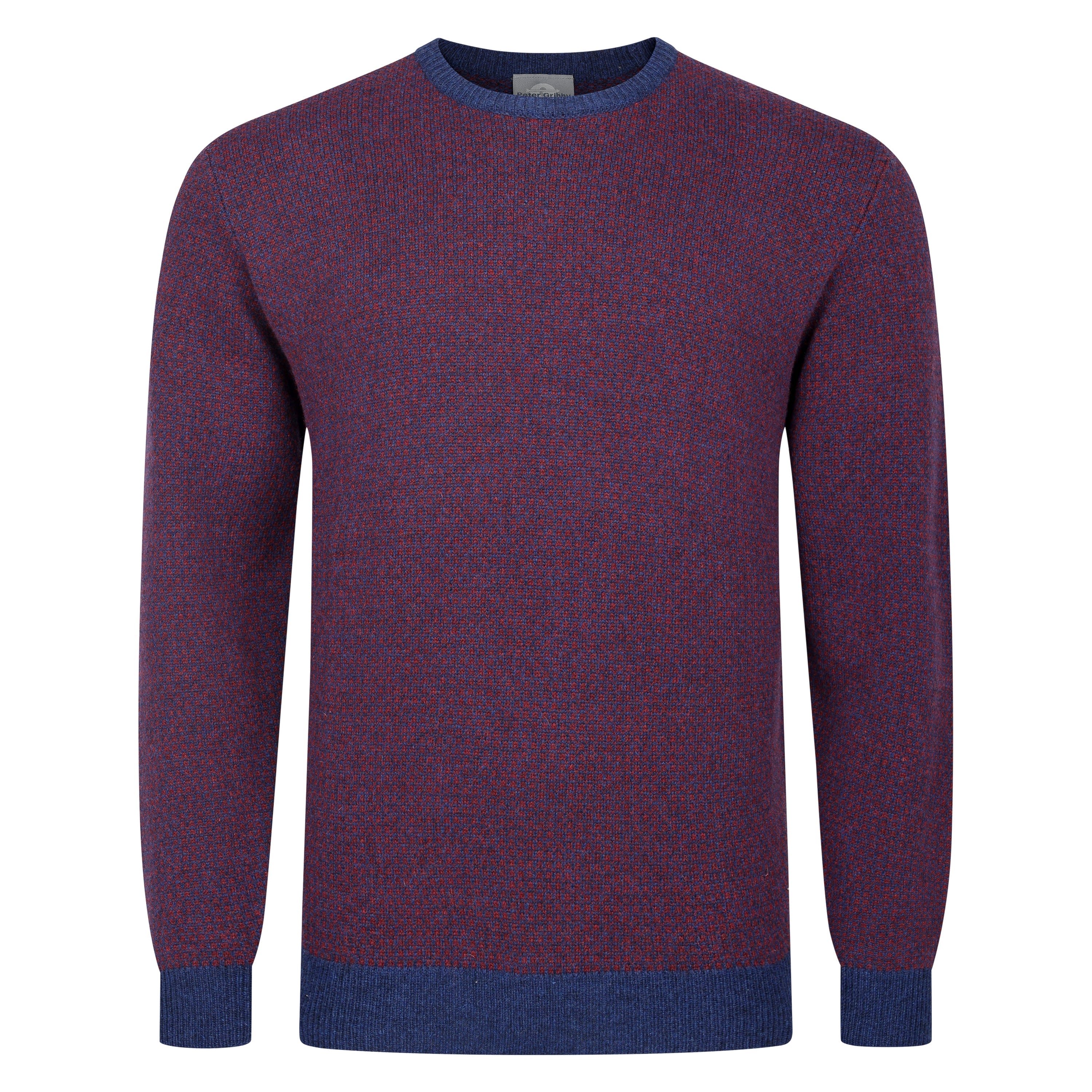 Peter Gribby Bi Colour Jacquard Crew Neck Jumper - Navy