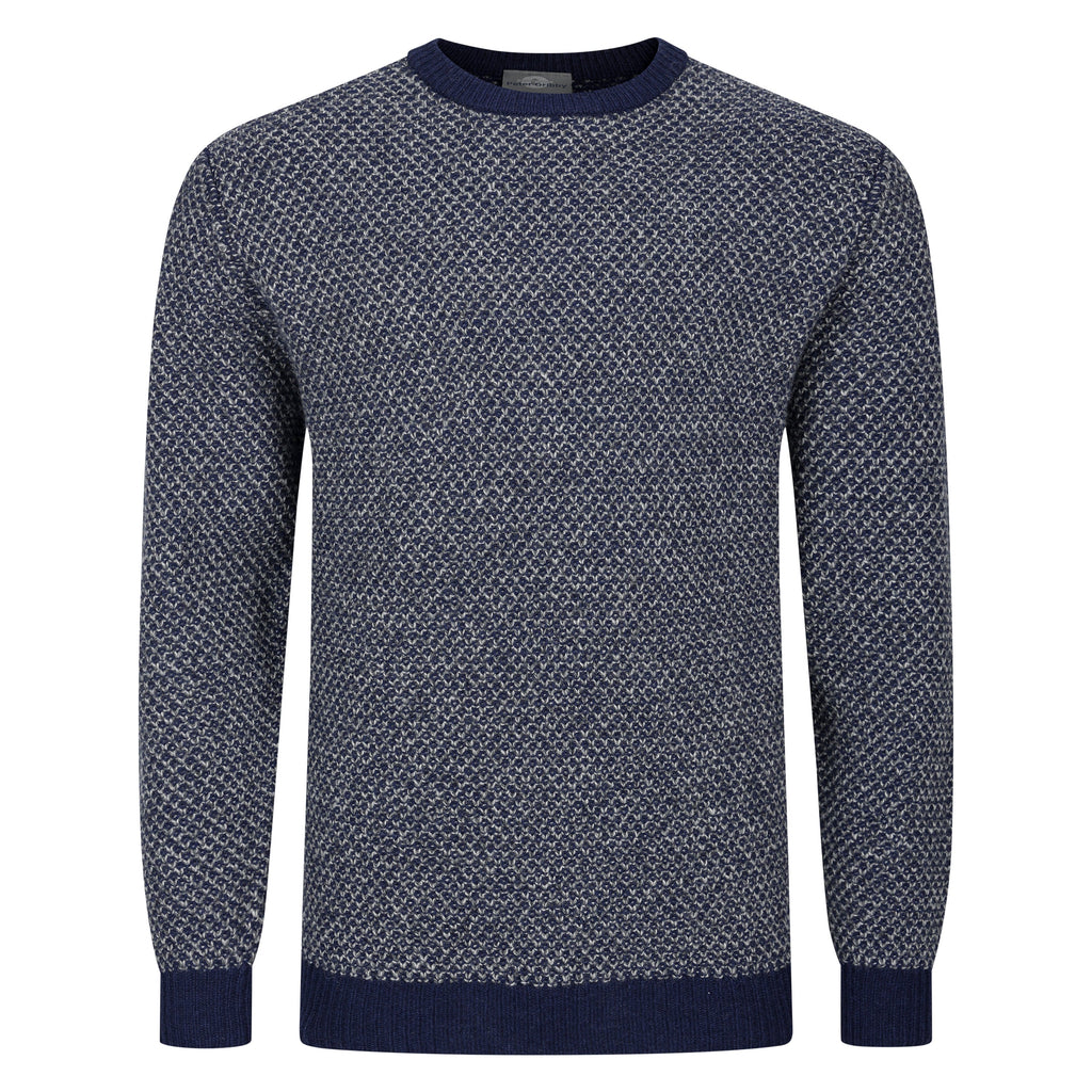 Peter Gribby Textured Bi Colour Crew Neck Jumper - Navy/Grey