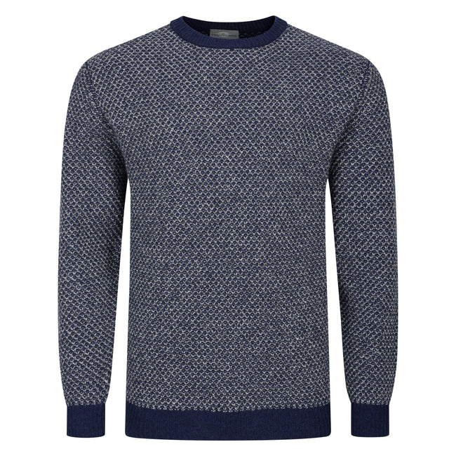 Peter Gribby Textured Bi Colour Crew Neck Jumper - Navy/Grey Hover Image