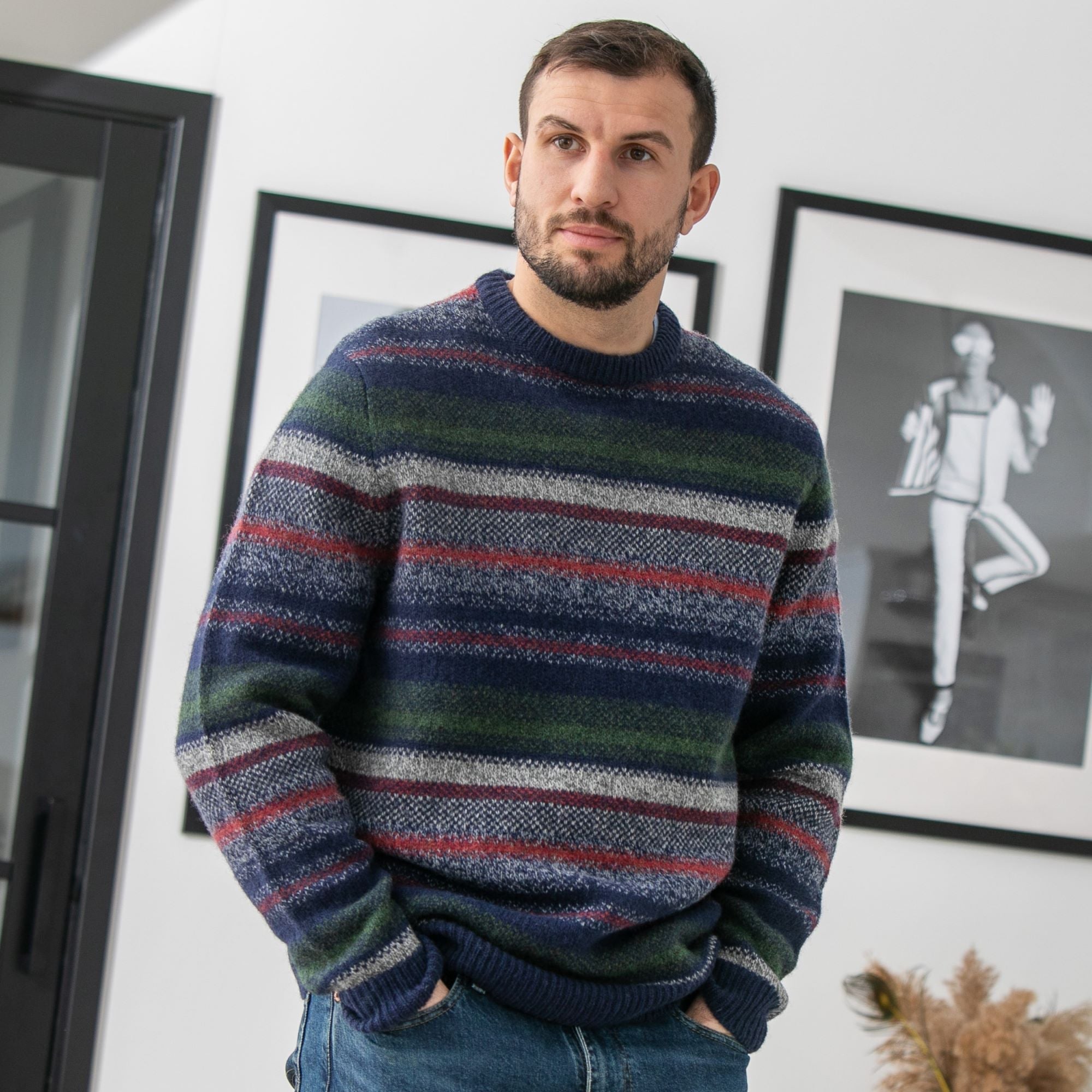 Peter Gribby Striped Crew Neck Jumper - Navybase