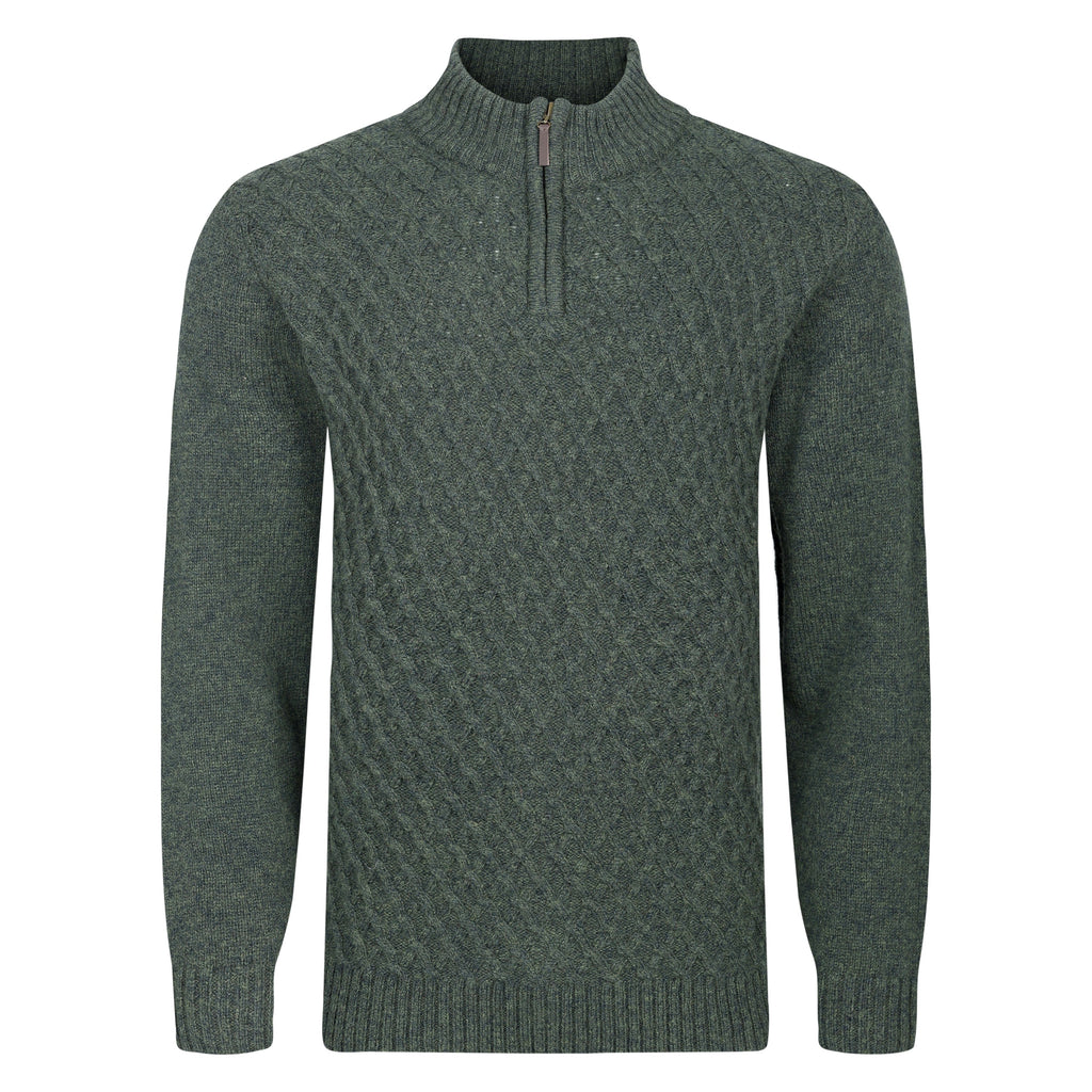 Peter Gribby Patterned Quarter Zip Jumper - Forestgreen