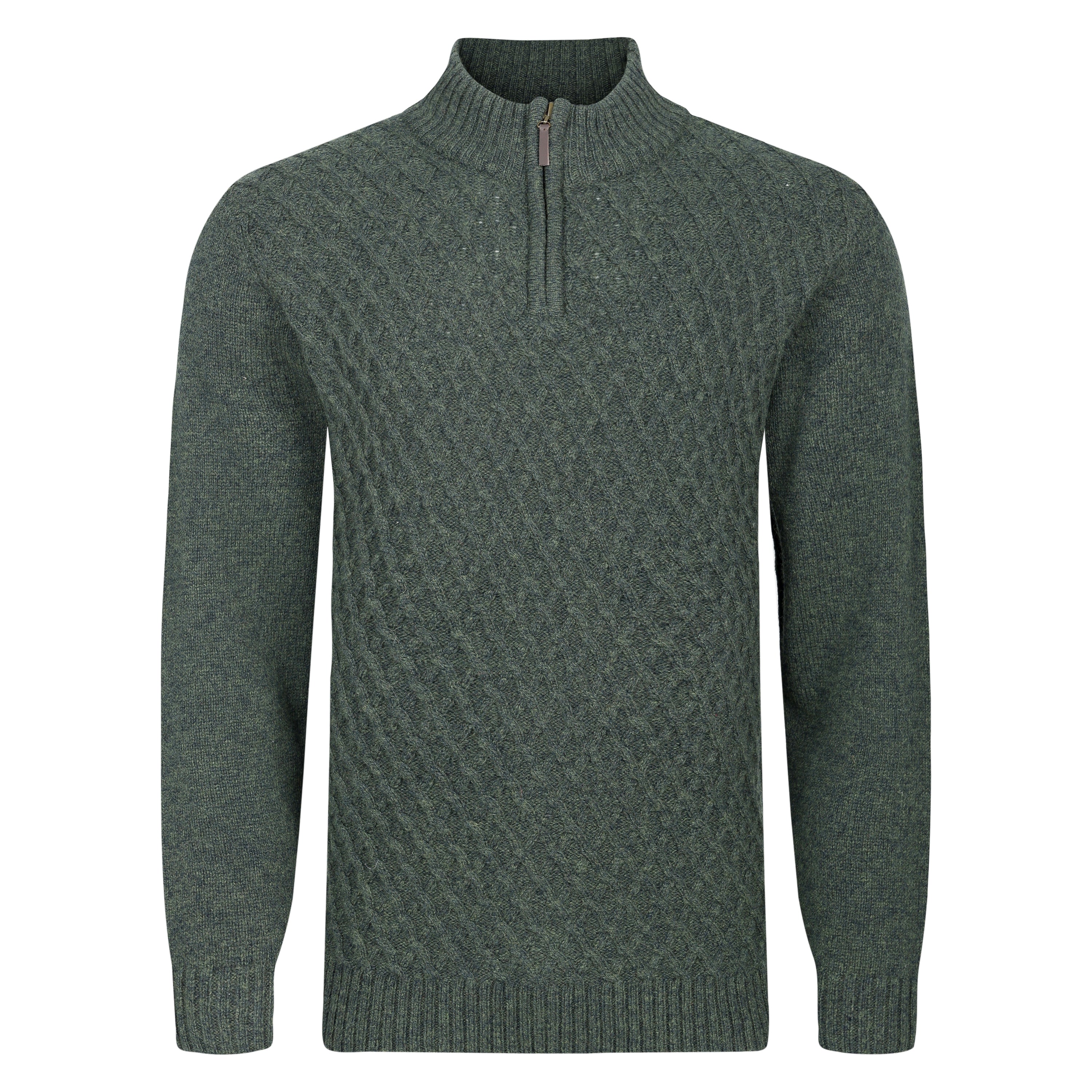 Peter Gribby Patterned Quarter Zip Jumper - Forestgreen