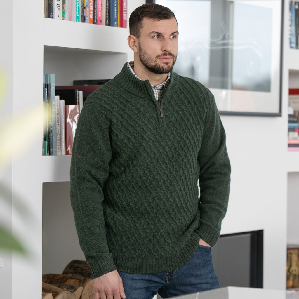 Peter Gribby Patterned Quarter Zip Jumper - Forestgreen