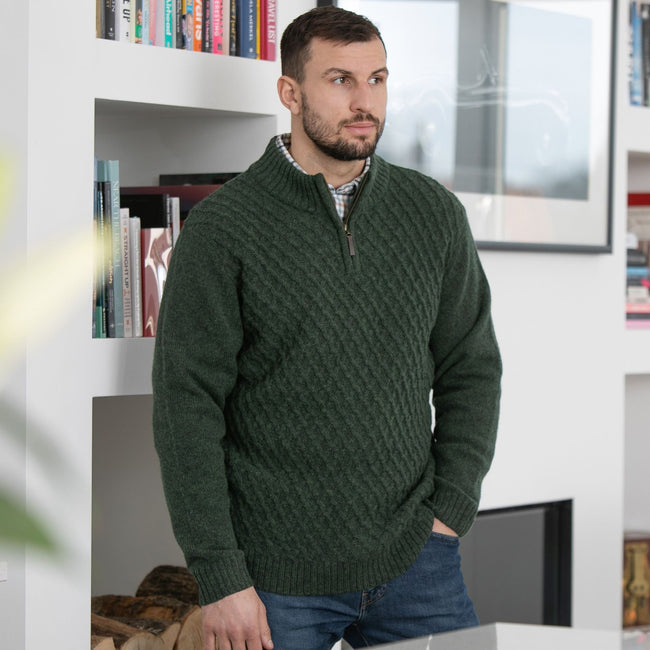 Peter Gribby Patterned Quarter Zip Jumper - Forestgreen Main Image