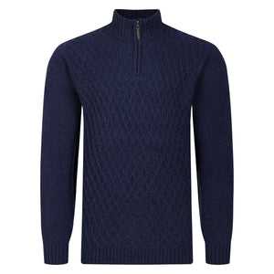 Peter Gribby Patterned Quarter Zip Jumper - Navy