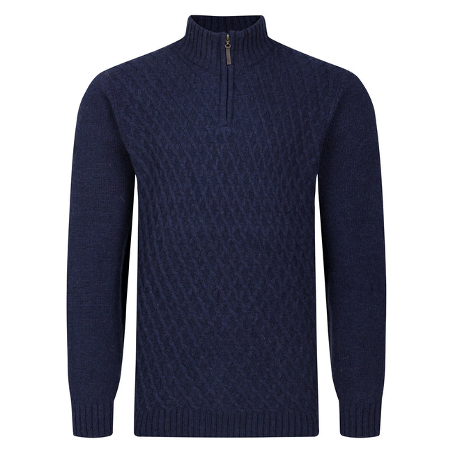 Peter Gribby Patterned Quarter Zip Jumper - Navy Hover Image