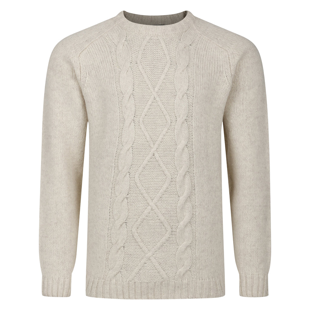Peter Gribby Cable Front Crew Neck Jumper - Ecru
