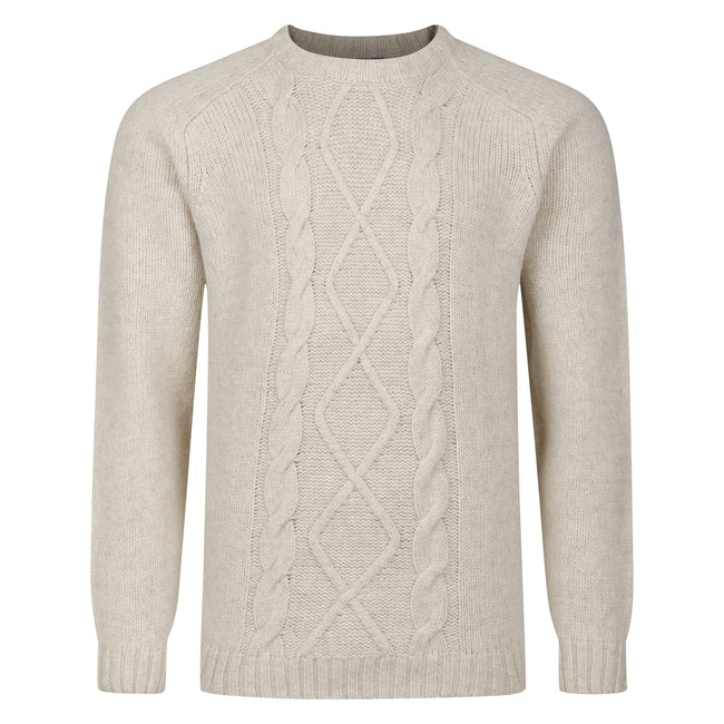 Peter Gribby Cable Front Crew Neck Jumper - Ecru Hover Image