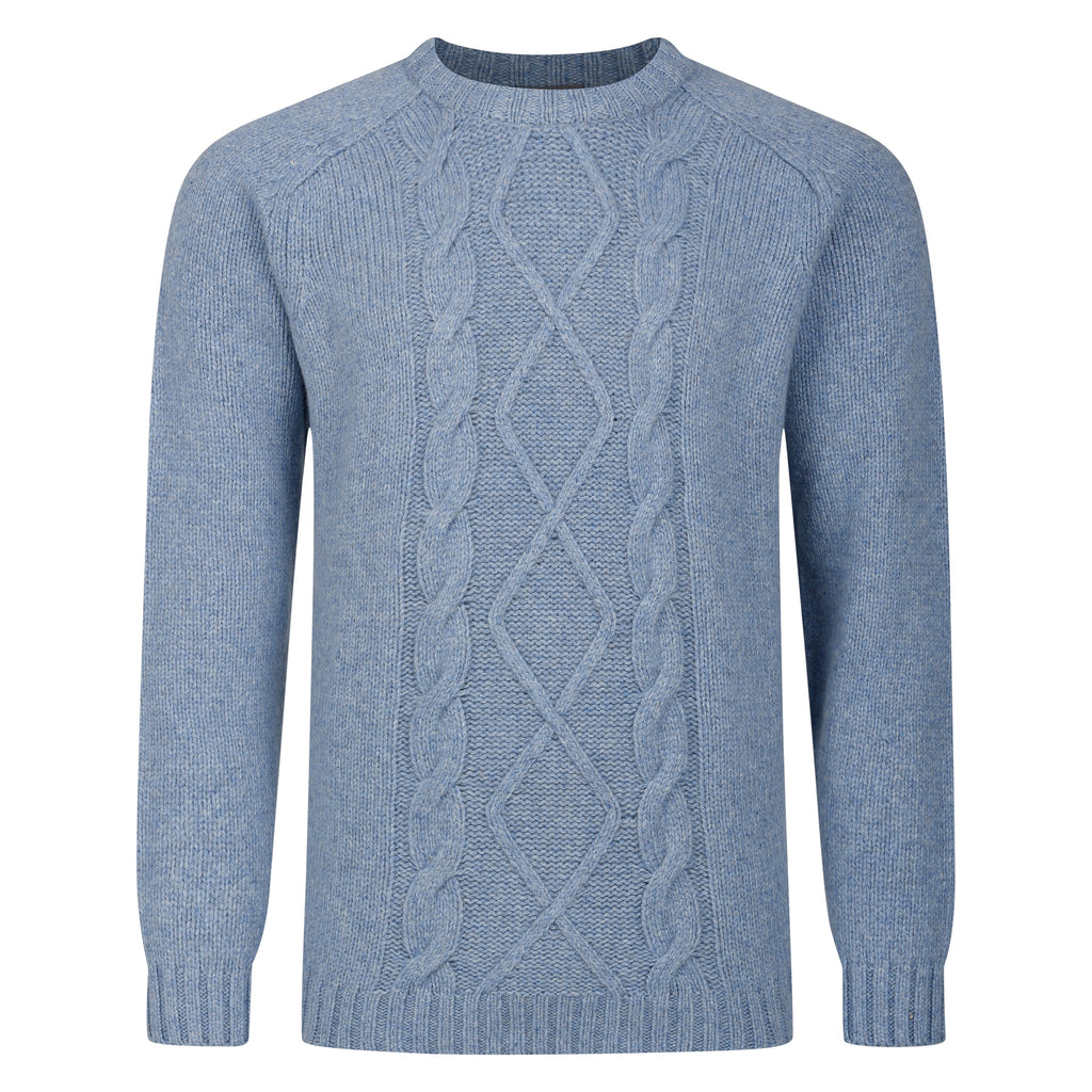 Peter Gribby Cable Front Crew Neck Jumper - Sky