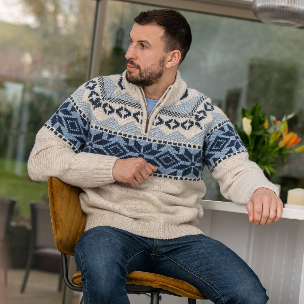 Peter Gribby Nordic Quarter Zip Sweater - Ecru
