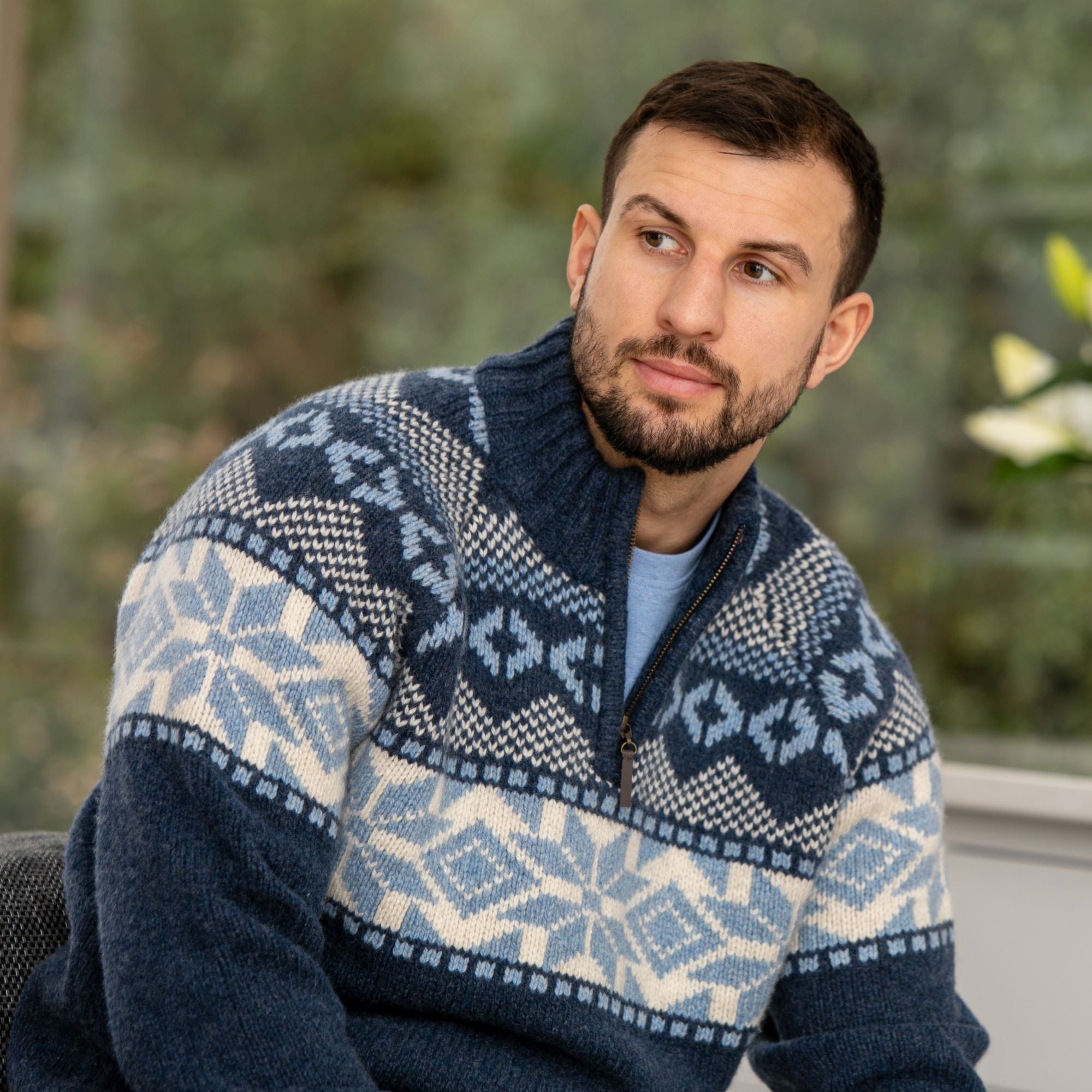 Peter Gribby Nordic Quarter Zip Sweater - Midnight