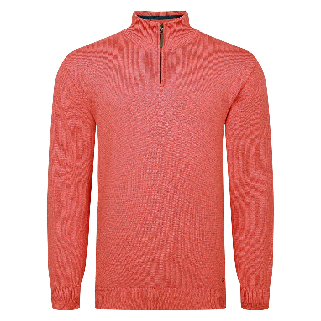 Peter Gribby Premium Combed Cotton ¼ Zip Jumper - Coral