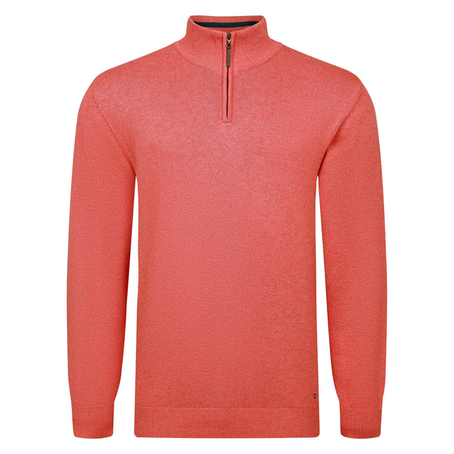 Peter Gribby Premium Combed Cotton ¼ Zip Jumper - Coral Hover Image
