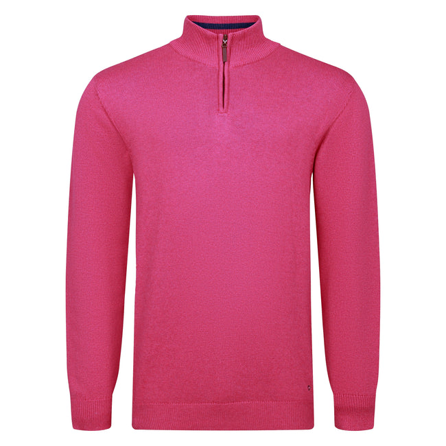 Peter Gribby Premium Combed Cotton ¼ Zip Jumper - Dark Pink Hover Image