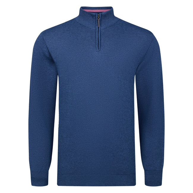Peter Gribby Premium Combed Cotton ¼ Zip Jumper - Indigo Hover Image