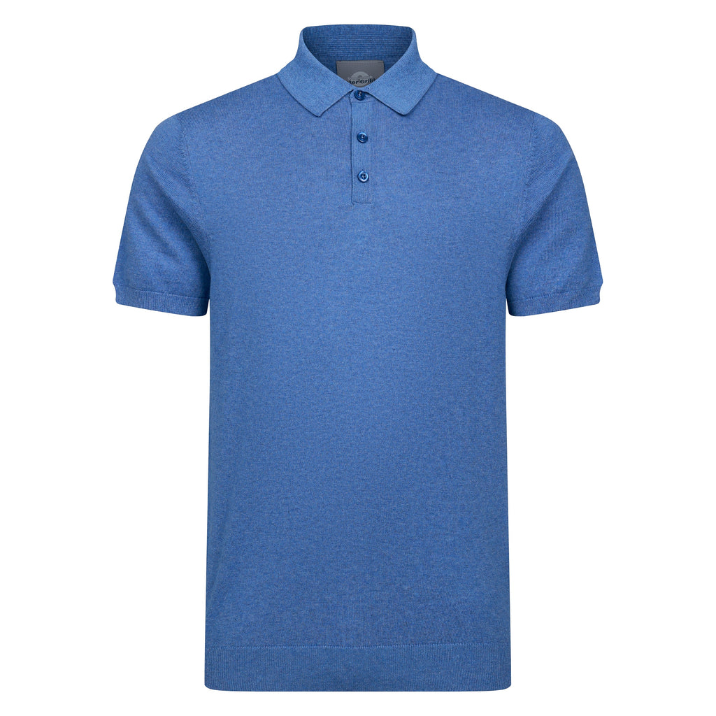 Peter Gribby Short Sleeve Knitted Polo - Blue