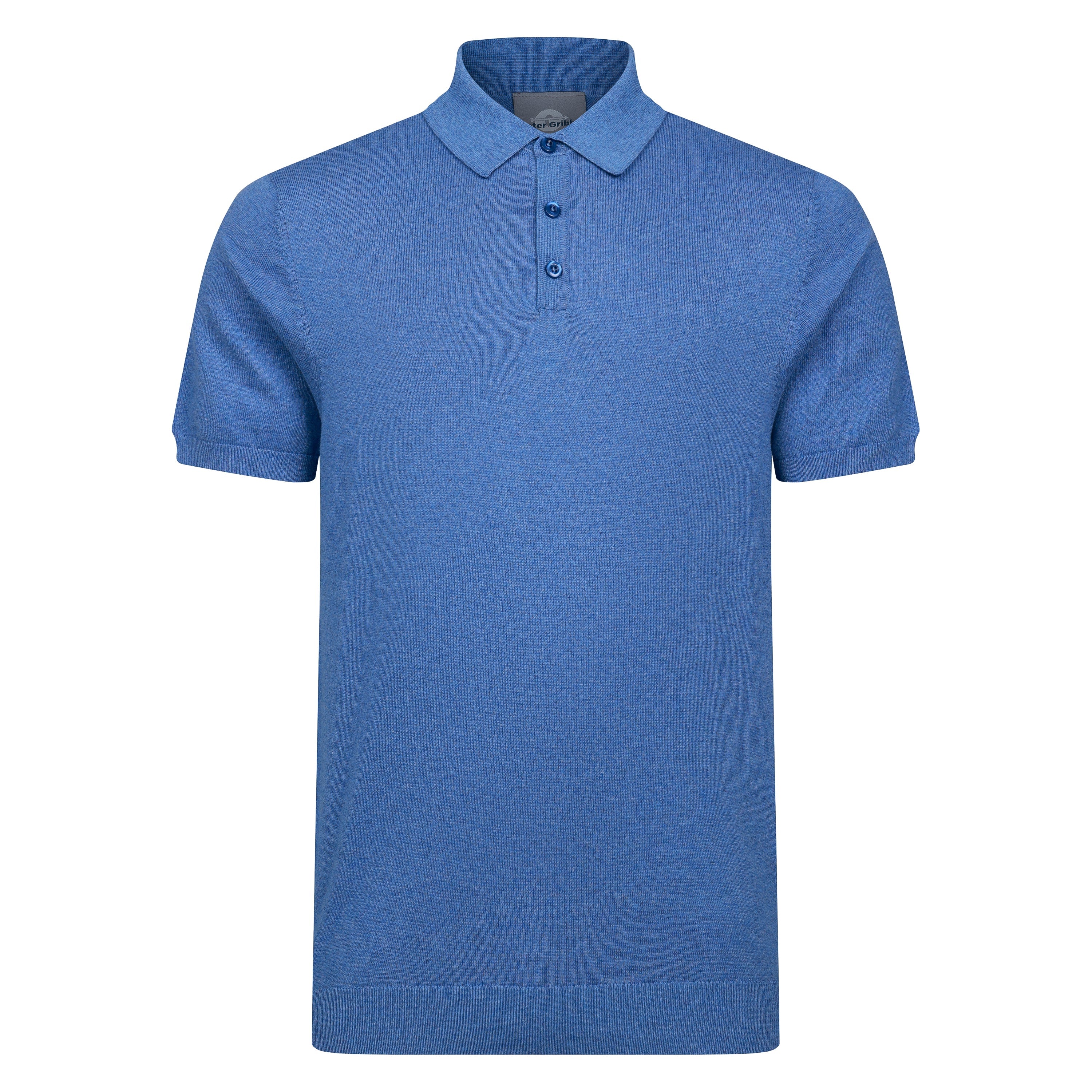 Peter Gribby Short Sleeve Knitted Polo - Blue
