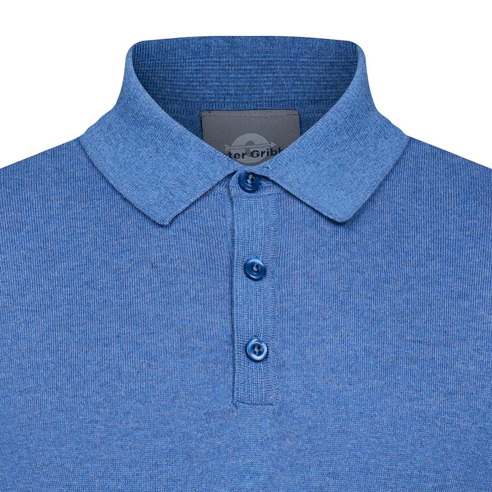 Peter Gribby Short Sleeve Knitted Polo - Blue