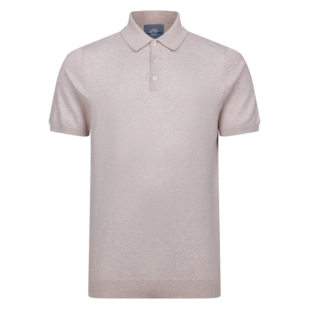 Peter Gribby Short Sleeve Knitted Polo - Stone