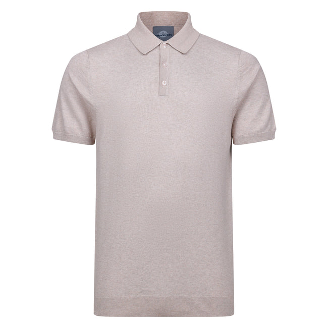 Peter Gribby Short Sleeve Knitted Polo - Stone Hover Image
