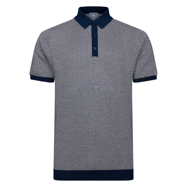 Peter Gribby Short Sleeve Herringbone Knitted Polo Hover Image