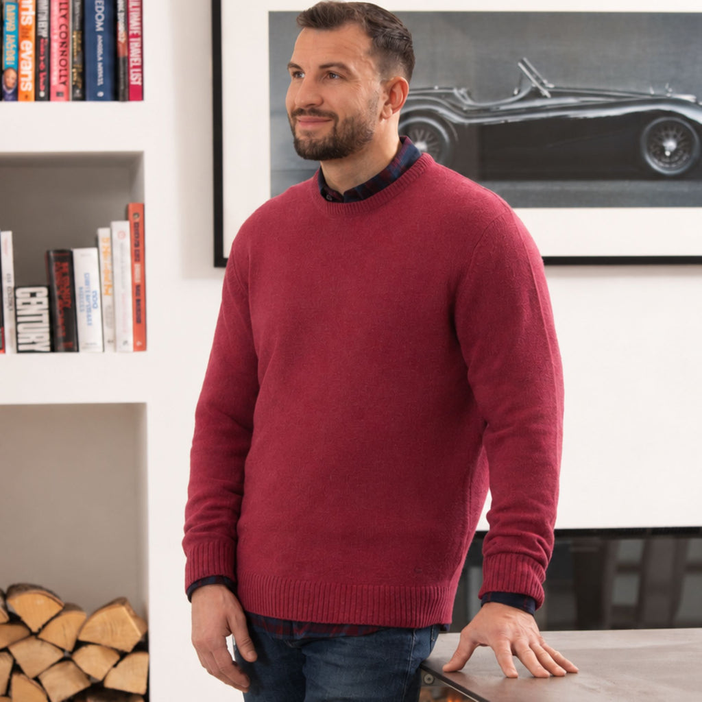 Peter Gribby Mens Lambswool Crew Neck Jumper - Raspberry