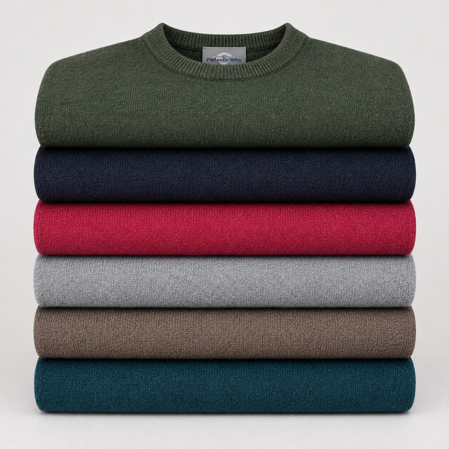 Peter Gribby Mens Lambswool Crew Neck Jumper - Navy Main Image