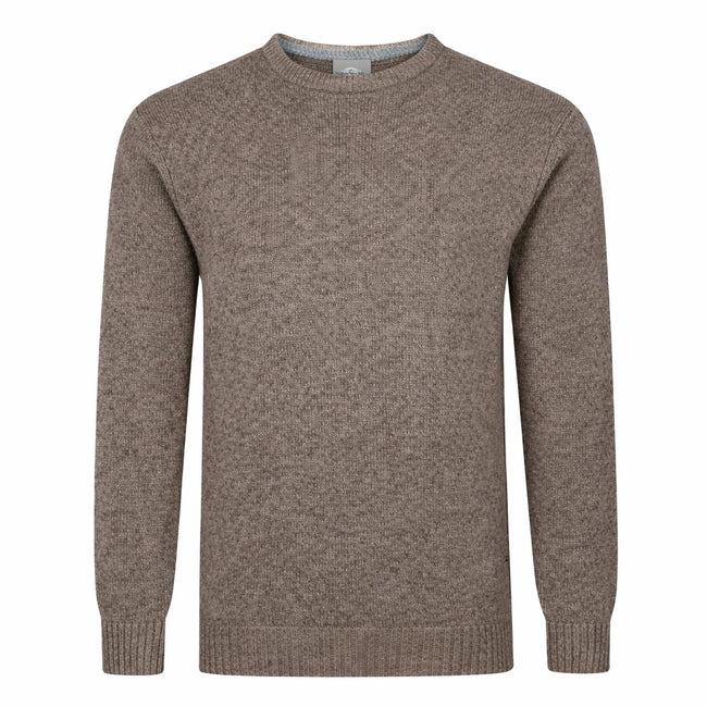 Peter Gribby Mens Lambswool Crew Neck Jumper - Taupe Hover Image