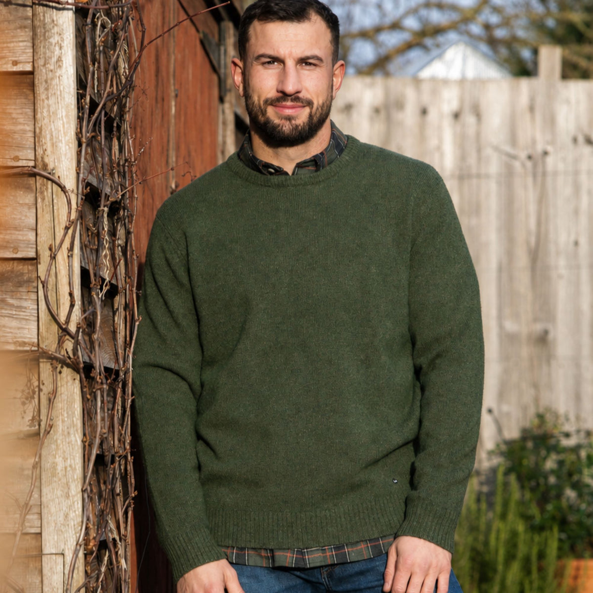 Peter Gribby Mens Lambswool Crew Neck Jumper - Thyme