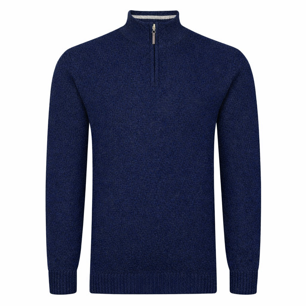 Peter Gribby Mens Lambswool ¼ Zip Jumper - Navy