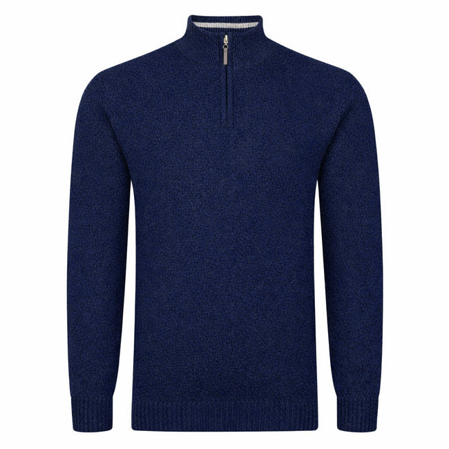 Peter Gribby Mens Lambswool ¼ Zip Jumper - Navy Hover Image