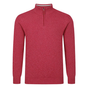 Peter Gribby Mens Lambswool ¼ Zip Jumper - Raspberry